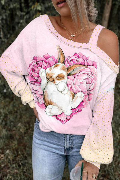 Heart-Shaped Rose Bouquet Of Bunnies Taking a Nap Off-Shoulder Blouse