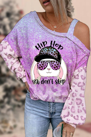 Hip Hop Ya Dont Stop Sunglasses Rabbit Gradient Leopard Print Off Shoulder Blouse