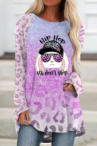 Hip Hop Ya Dont Stop Sunglasses Rabbit Gradient Leopard Print Tunic
