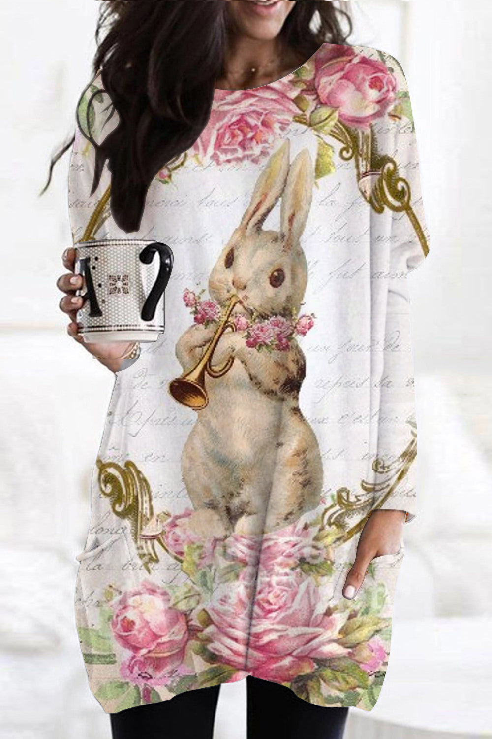 Horn Blowing Musical Instrument Bunny Tunic with Pockets