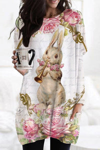 Horn Blowing Musical Instrument Bunny Tunic with Pockets