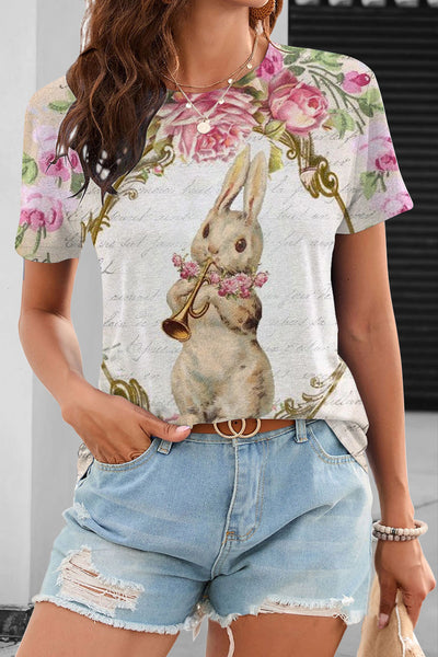 Horn Blowing Musical Instrument Bunny O Neck T-shirt