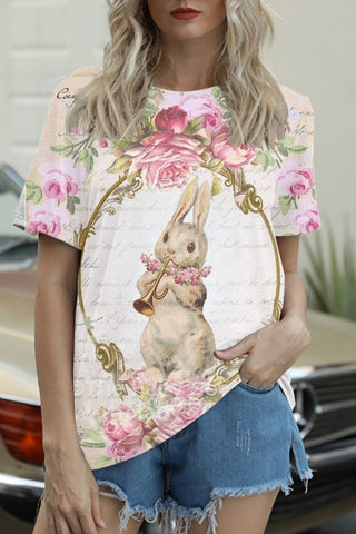 Horn Blowing Musical Instrument Bunny O Neck T-shirt
