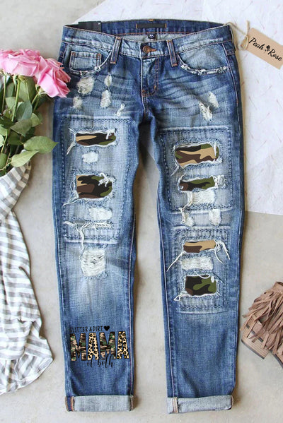 Glitter and Dirt Mama of Both Printed Jeans