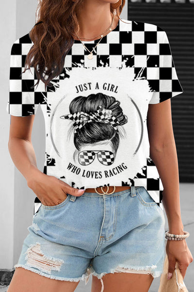 Just A Girl Who Loves Racing Print T-Shirt