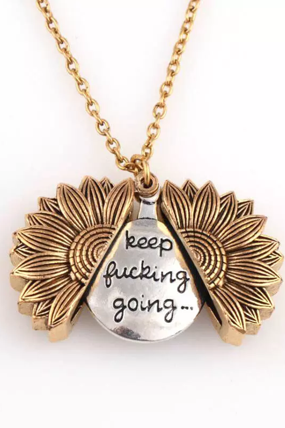 Keep Going Sunflower Locket Pendant Necklace