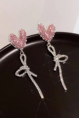 Long Diamond Studded Heart-Shaped Earrings