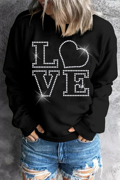Love Heart Round Neck Pullover Casual Sweatshirt