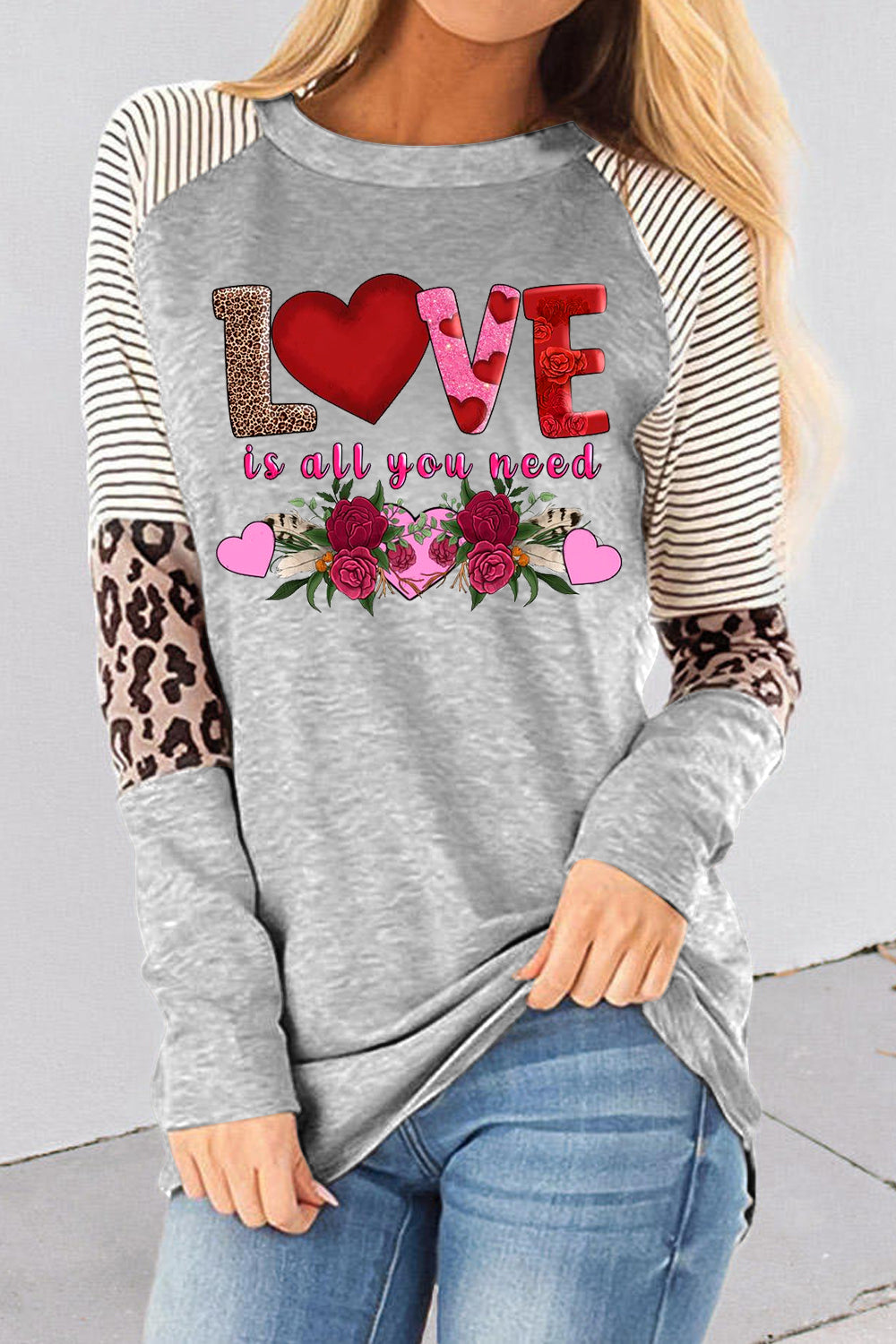 Love Is All You Need Leopard Striped Stitching Sweatshirt