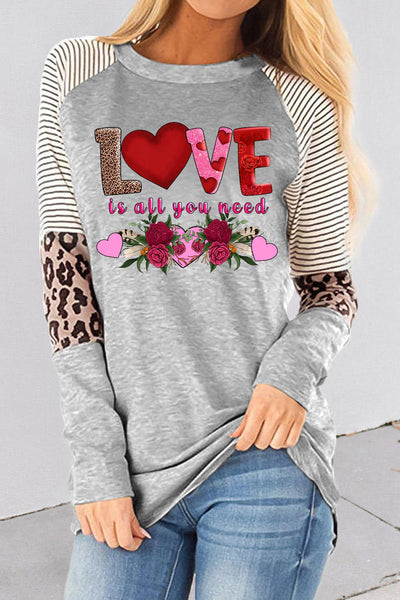 Love Is All You Need Leopard Striped Stitching Sweatshirt