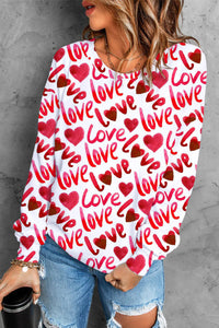 Love Letter Heart-shape Casual O-neck Sweatshirt