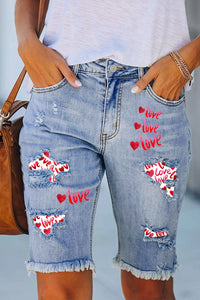 Love Love Love Cut-Out Raw Hem Casual Bermuda Denim Shorts
