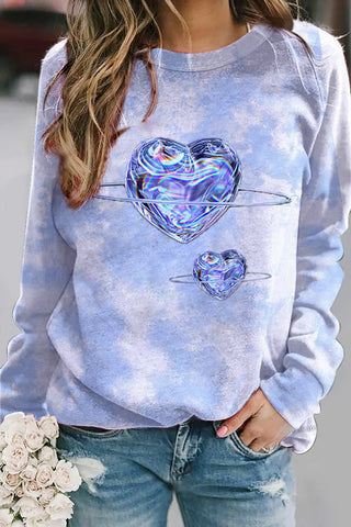 Laser Heart Tie-Dye Print Sweatshirt