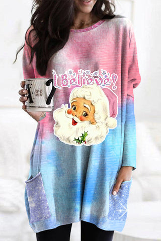 Light Color Tie-Dye Santa Claus Tunic with Pockets