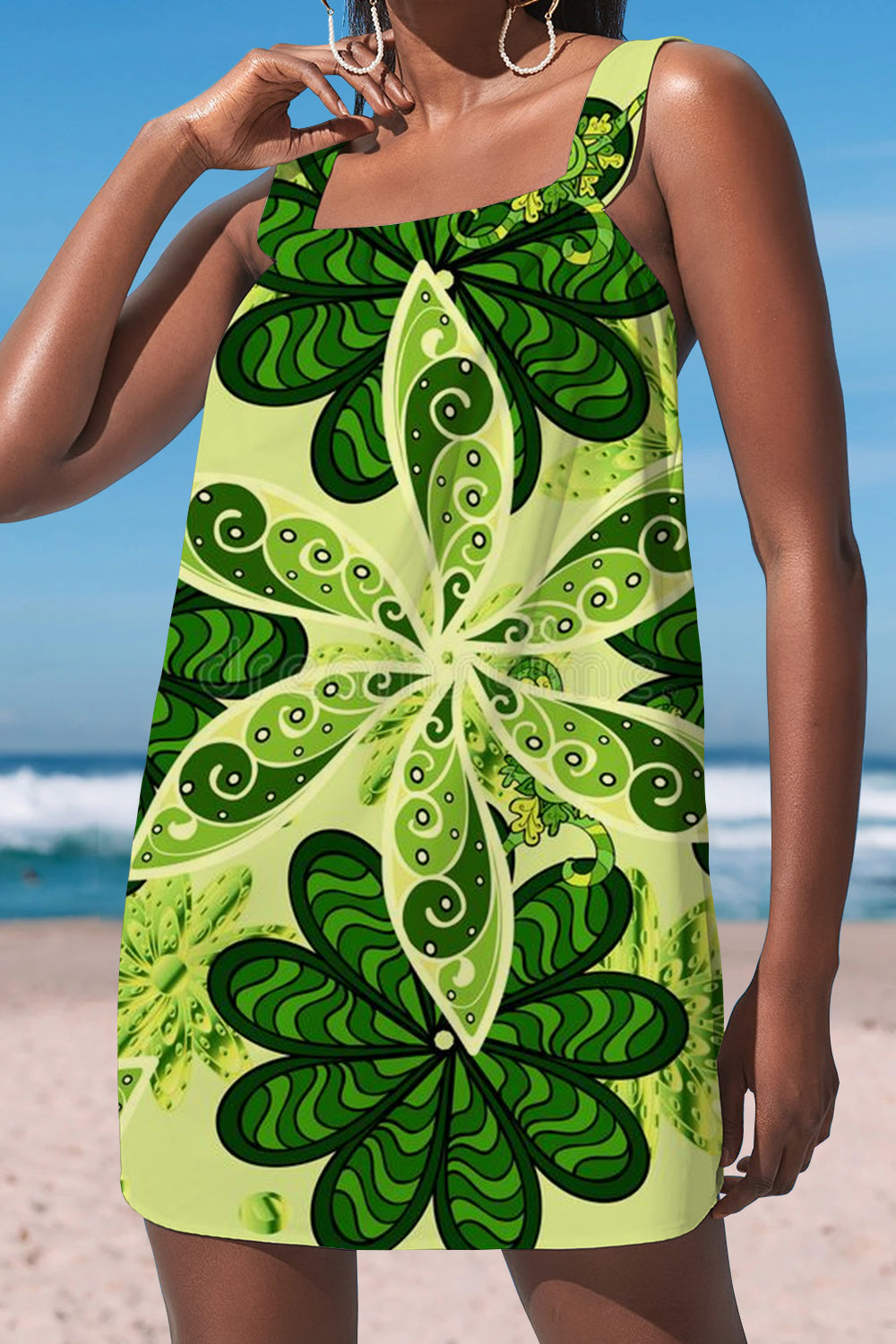 Light Green Vintage Petal Woven Vine Print Cami Dress