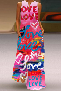 Colorful Graffiti Love Abstract Heart Sleeveless Maxi Dress