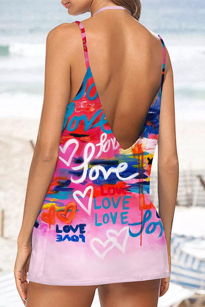 Colorful Graffiti Love Abstract Heart Beach Halter Top