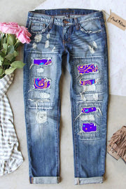 Mardi Gras Mask Floral Font Purple Denim Jeans