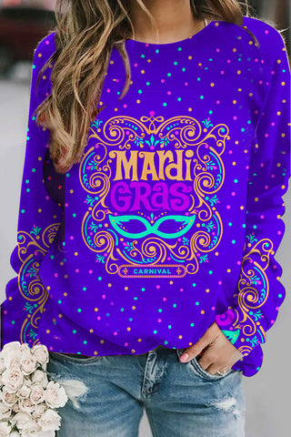 MArdi GRAS Mask Floral Font Purple Sweatshirt