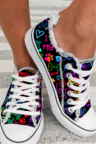 Mardi Gras Love Dog Colorful Pattern Lace Up Canvas Shoes Sneakers