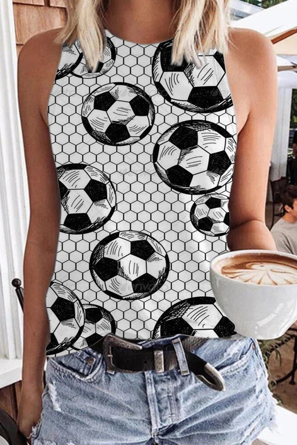 Mesh Soccer Floral Print Tank Top