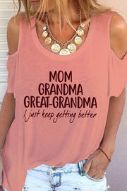 Mom Grandma Great-Grandma Print Cold Shoulder T-Shirt