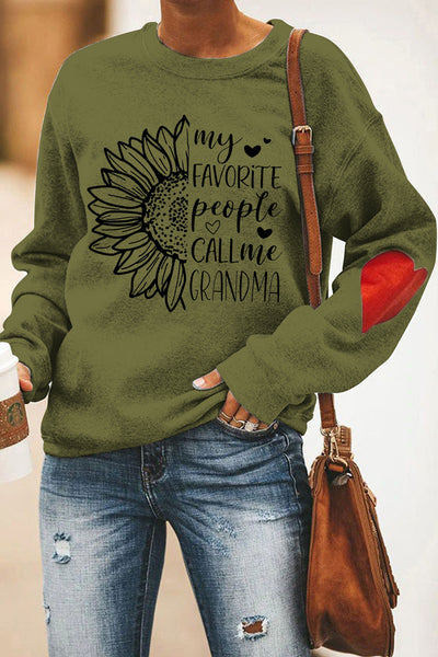 My Favorite People Call Me Grandma Sunflower Heart Print Sweatshirt
