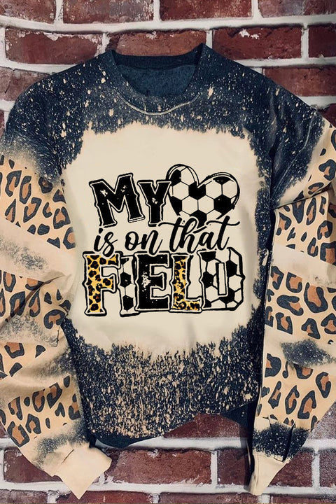 My Heart Is On That Field Soccer Ball Mom Leopard Print Sweatshirt