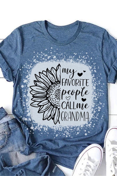 My favorite people call me Grandma Sunflower Bleached Print T-Shirt