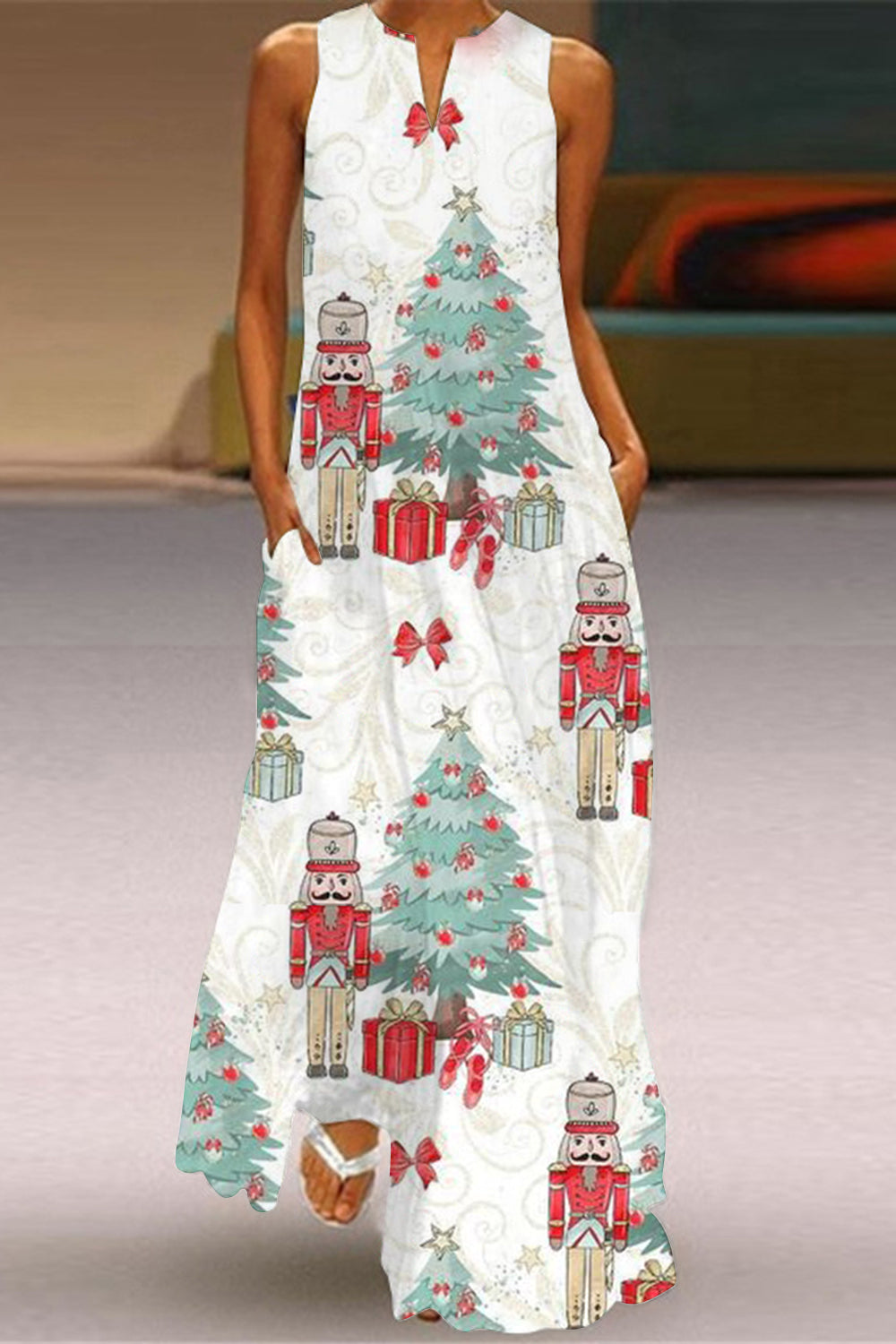 Nutcracker Christmas Sleeveless Maxi Dress