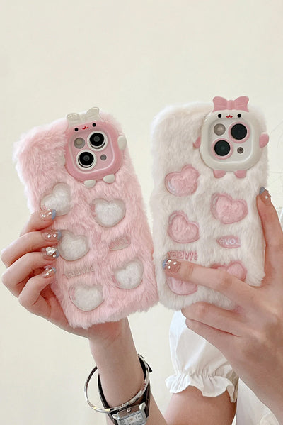 Pink Heart-Shaped Cute Plush Phone Case