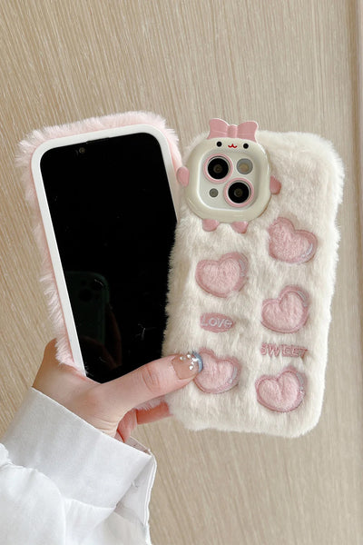 Pink Heart-Shaped Cute Plush Phone Case