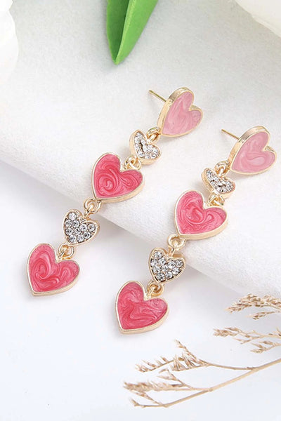 Pink Heart-Shaped Rhinestones Earrings