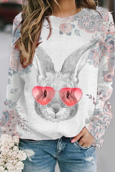 Pink Flower Pink Love Sunglasses Sketch Rabbit Head Sweatshirt