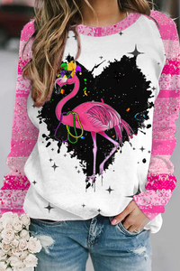 Pink glitter leopard print Mardi Gras Flamingo Sweatshirt