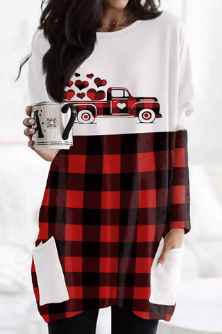 Red & Black Plaid Car Tunic With Pockets