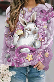 Purple Floating Ribbon Egg Cute Cartoon Rabbit Sweatshirt