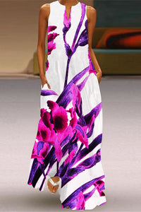 Elegant Purple Orchid Floral-Print Sleeveless Maxi Dress
