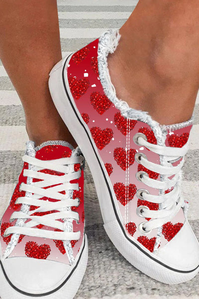 Red Ombre Heart-shape Daily Canvas Shoes