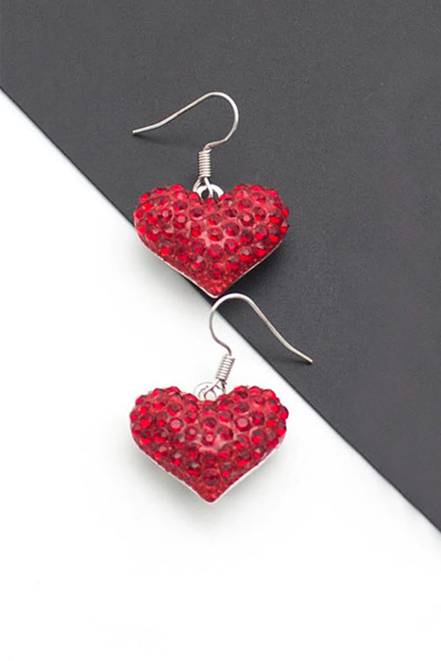 Rhinestone Red Silvery Pink Heart-Shaped Earrings