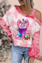 Rabbit Ear Drink Cup Milk Tea Easter Egg Pink Heart Off Shoulder Blouse