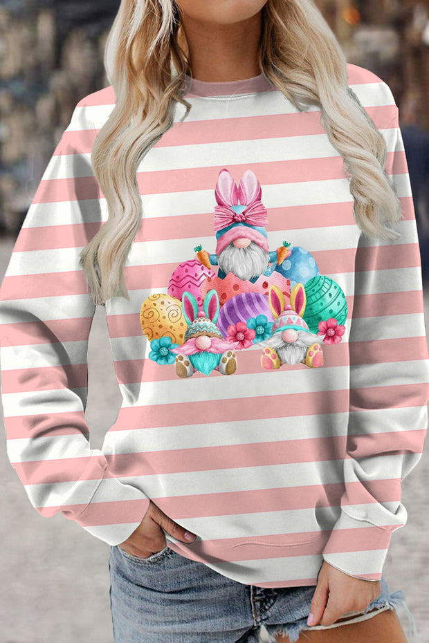 Rabbit Ear Goblin Cute Elf Egg Pink Striped Drop Shoulder Sweatshirt