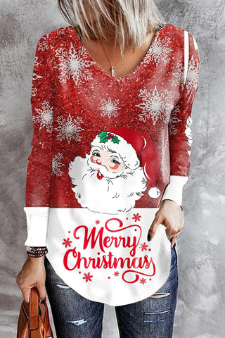 Sweatshirt mit rotem und weißem Farbverlauf und Schneeflocke-Weihnachtsmann-Print