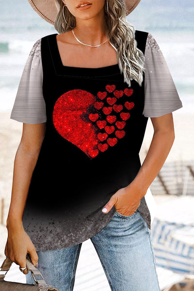 Red Sequin Love Black Beach T-Shirt