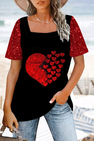 Red Sequin Love Black Beach T-Shirt