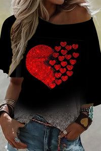 Red Sequin Love Black T-Shirt