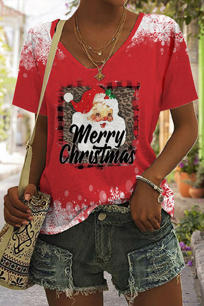 Red Snowflake Santa Head Print Strapless V T-shirt