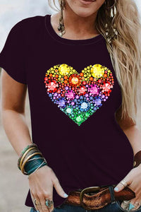 Retro Colorful Rhinestone Love Diamond Love Print Short-Sleeved T-shirt