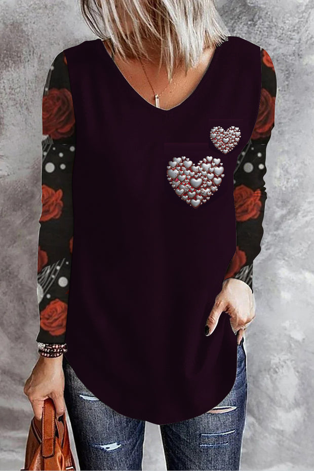 Rose Garden Metal Heart Vintage Print Long Sleeve T-shirt