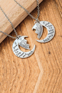 Silver I Love you To The Moon And Back Graphic Couple Necklaces
